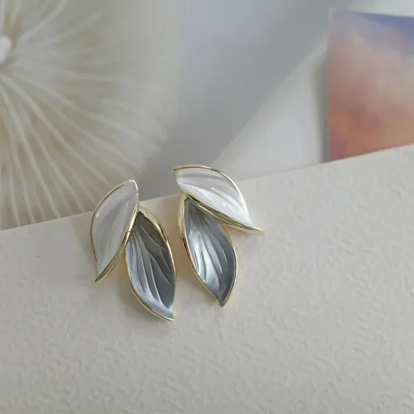 Grey Leaf Stud Earrings